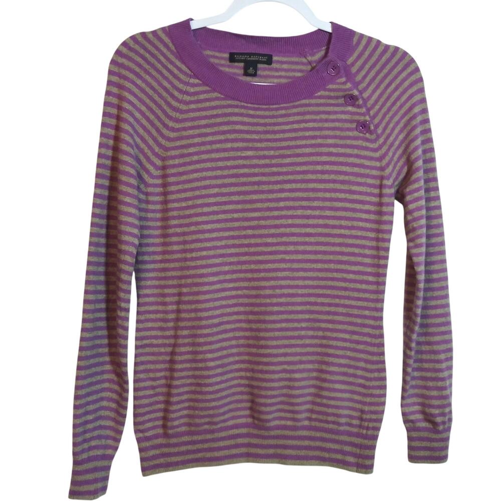 Banana Republic Luxury Cashmere Blend Purple Stripe Sweater Size M